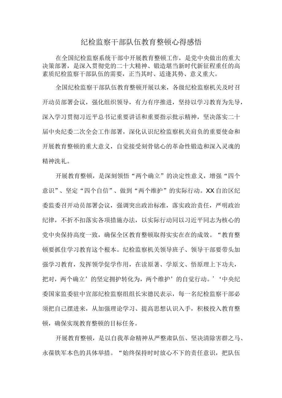 纪检监察干部队伍教育整顿心得感悟四.docx_第1页