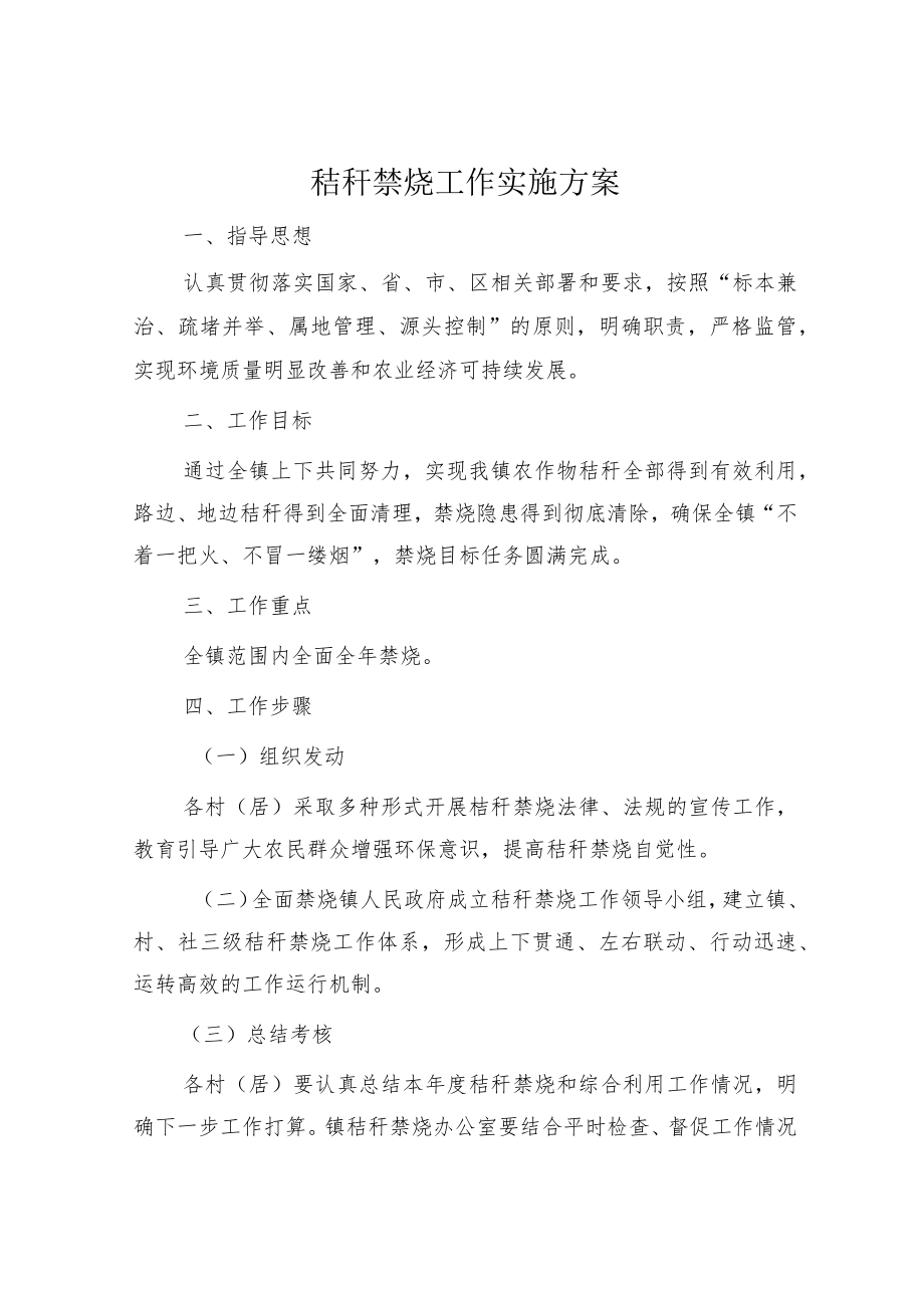 秸秆禁烧工作实施方案.docx_第1页