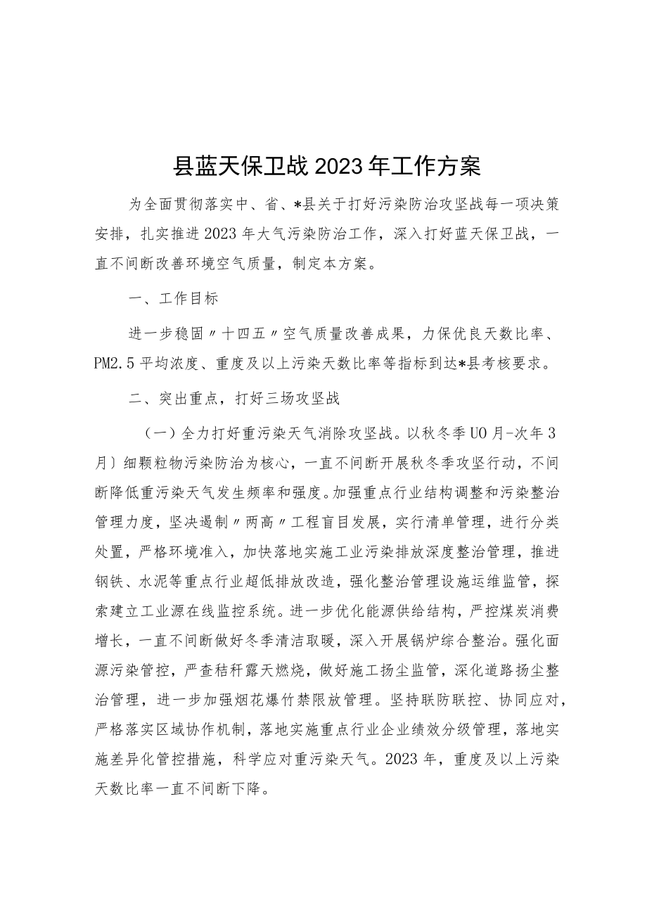 县蓝天保卫战2023年工作方案.docx_第1页