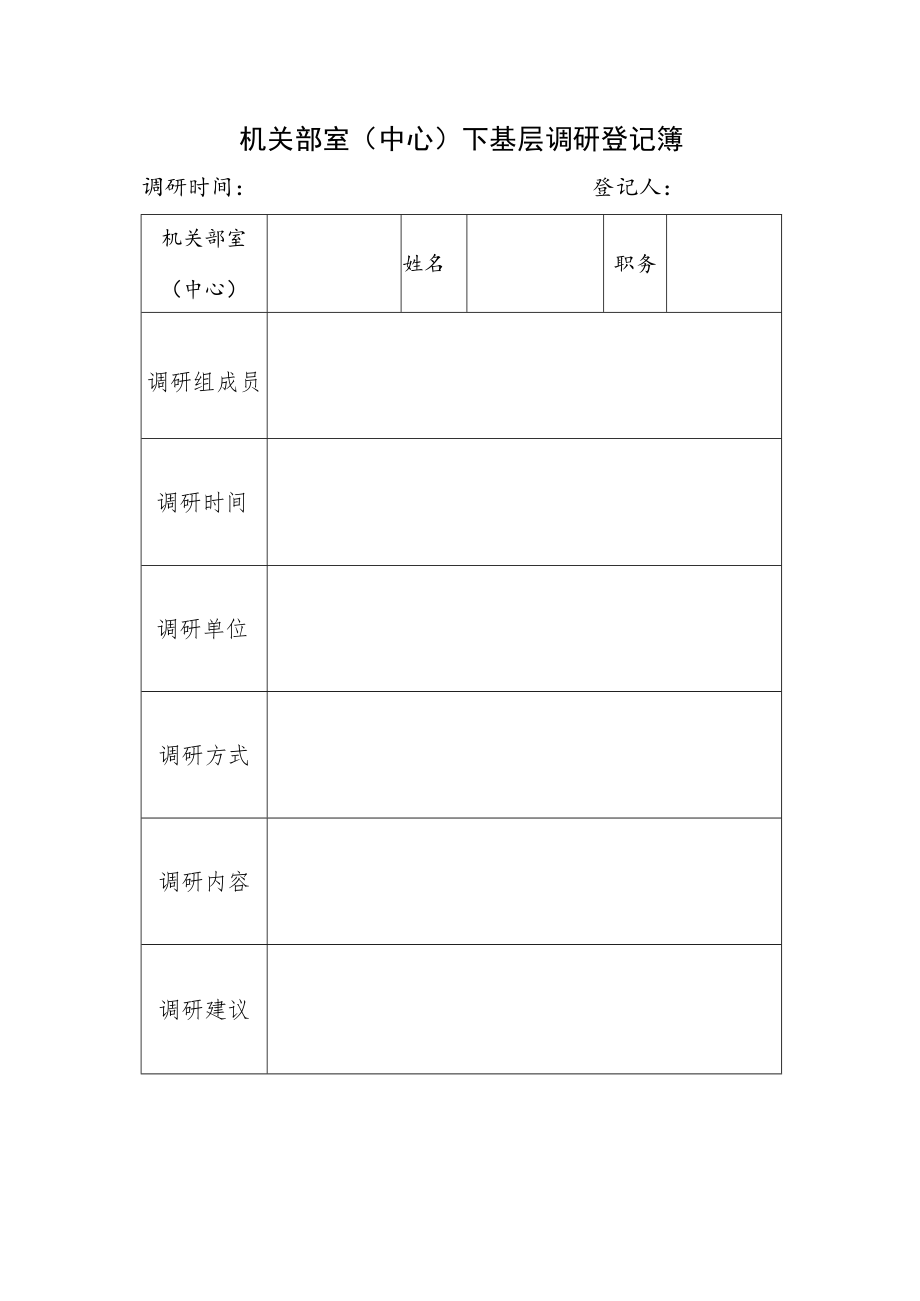 机关部室（中心）下基层调研登记簿表格.docx_第1页