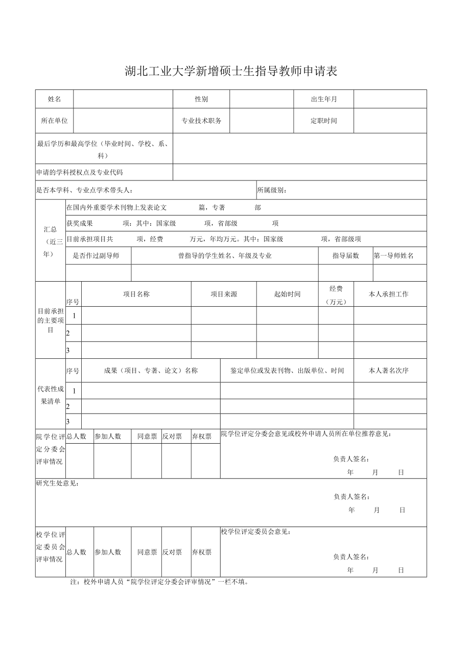 湖北工业大学新增硕士生指导教师申请表.docx_第1页