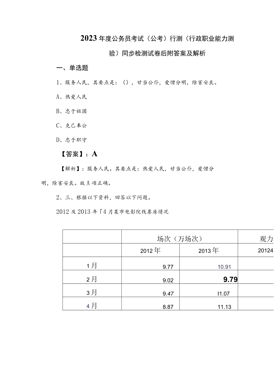 2023年度公务员考试（公考)行测（行政职业能力测验）同步检测试卷后附答案及解析.docx_第1页