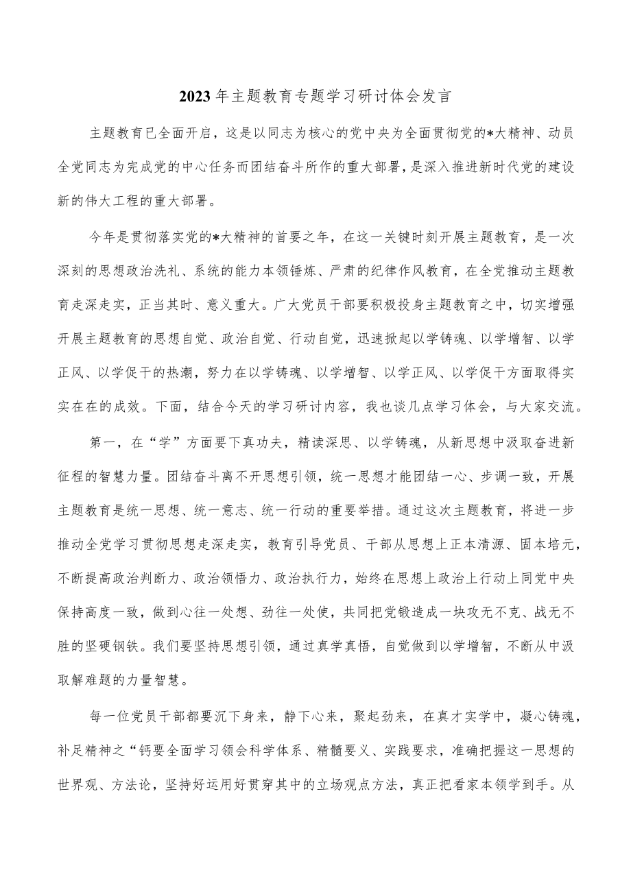 2023年主题教育专题学习研讨体会发言.docx_第1页