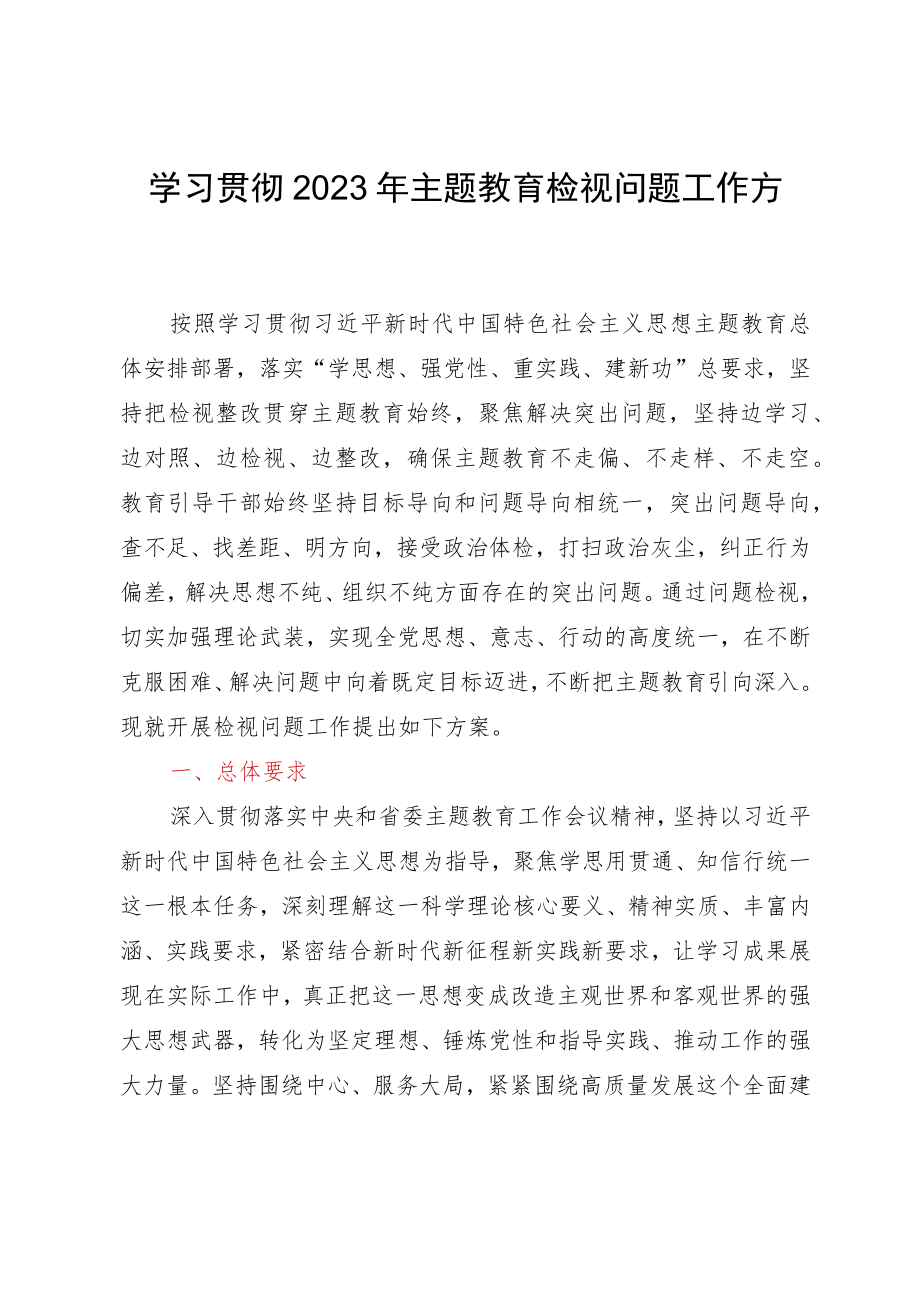 学习贯彻2023年主题教育检视问题工作方案 .docx_第1页