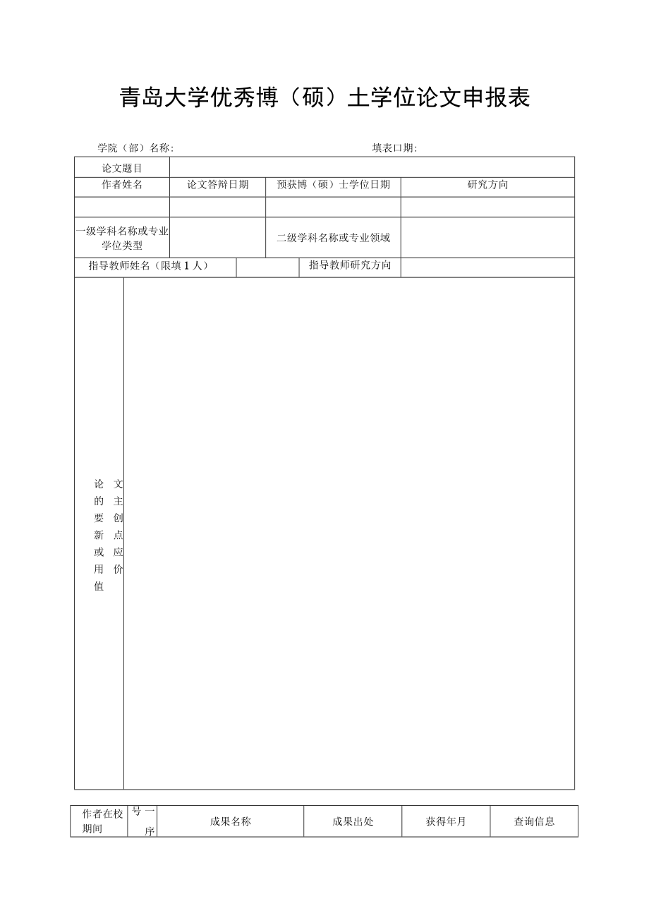 青岛大学优秀博硕士学位论文申报表.docx_第1页