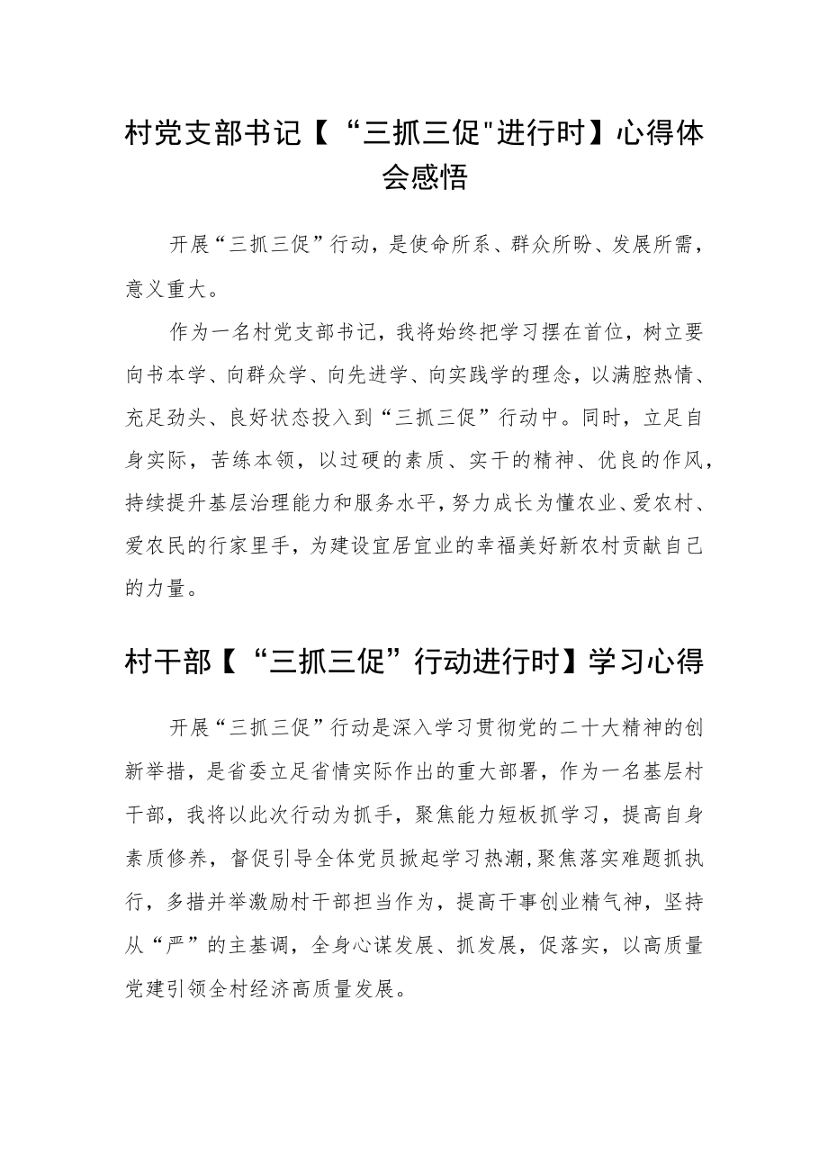 村党支部书记【“三抓三促”进行时】心得体会感悟范文(3篇).docx_第1页