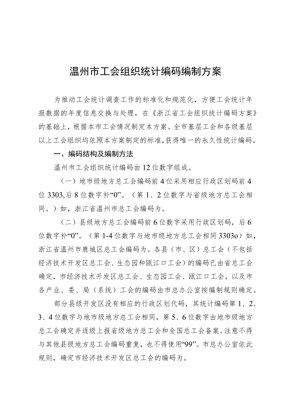 温州市工会组织统计编码编制方案.docx_第1页