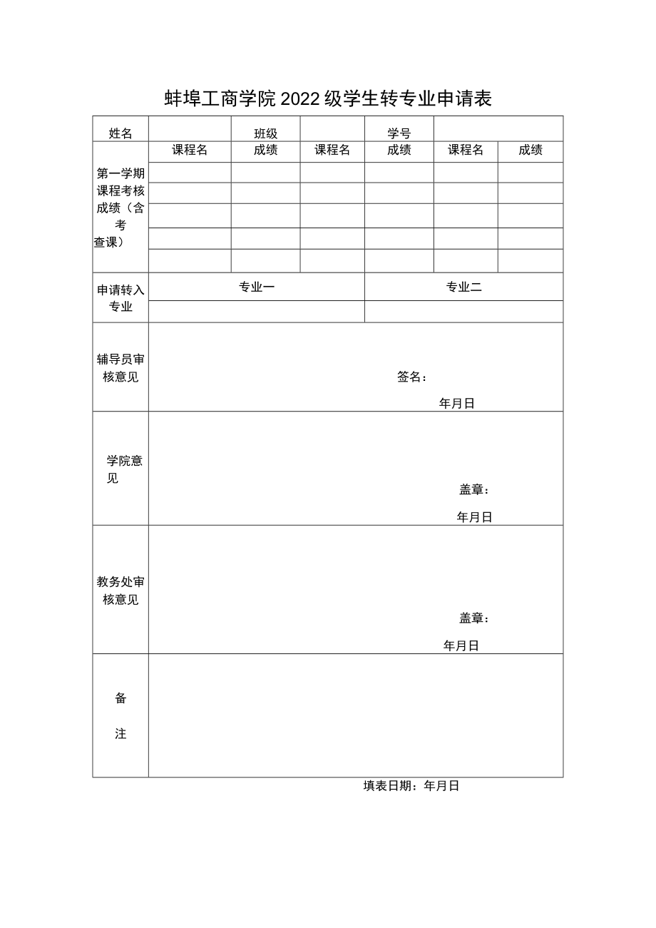 蚌埠工商学院2022级学生转专业申请表.docx_第1页