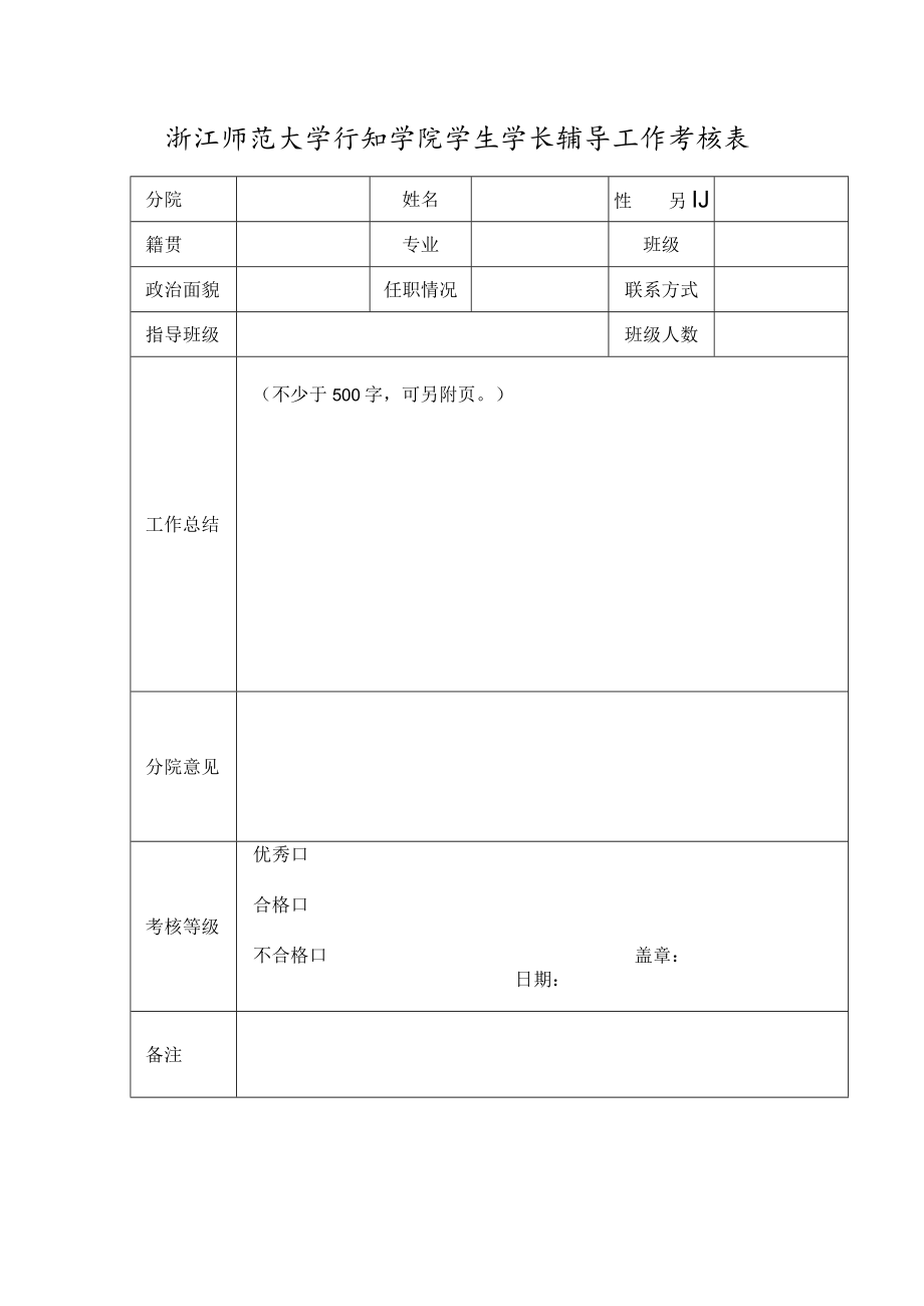 浙江师范大学行知学院学生学长辅导工作考核表.docx_第1页