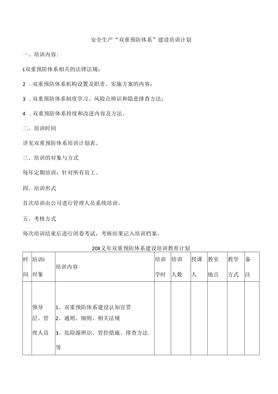 安全生产“双重预防体系”建设培训计划.docx_第1页