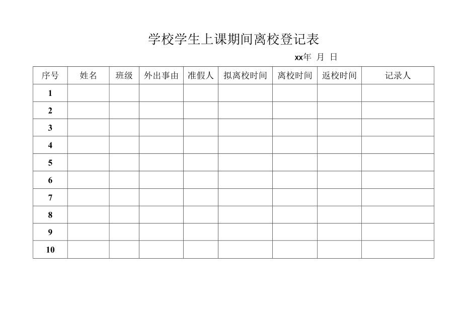 学校学生上课期间离校登记表.docx_第1页