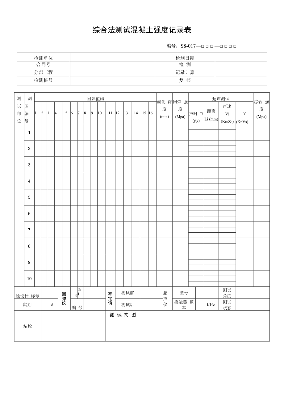 综合法测试混凝土强度记录表.docx_第1页