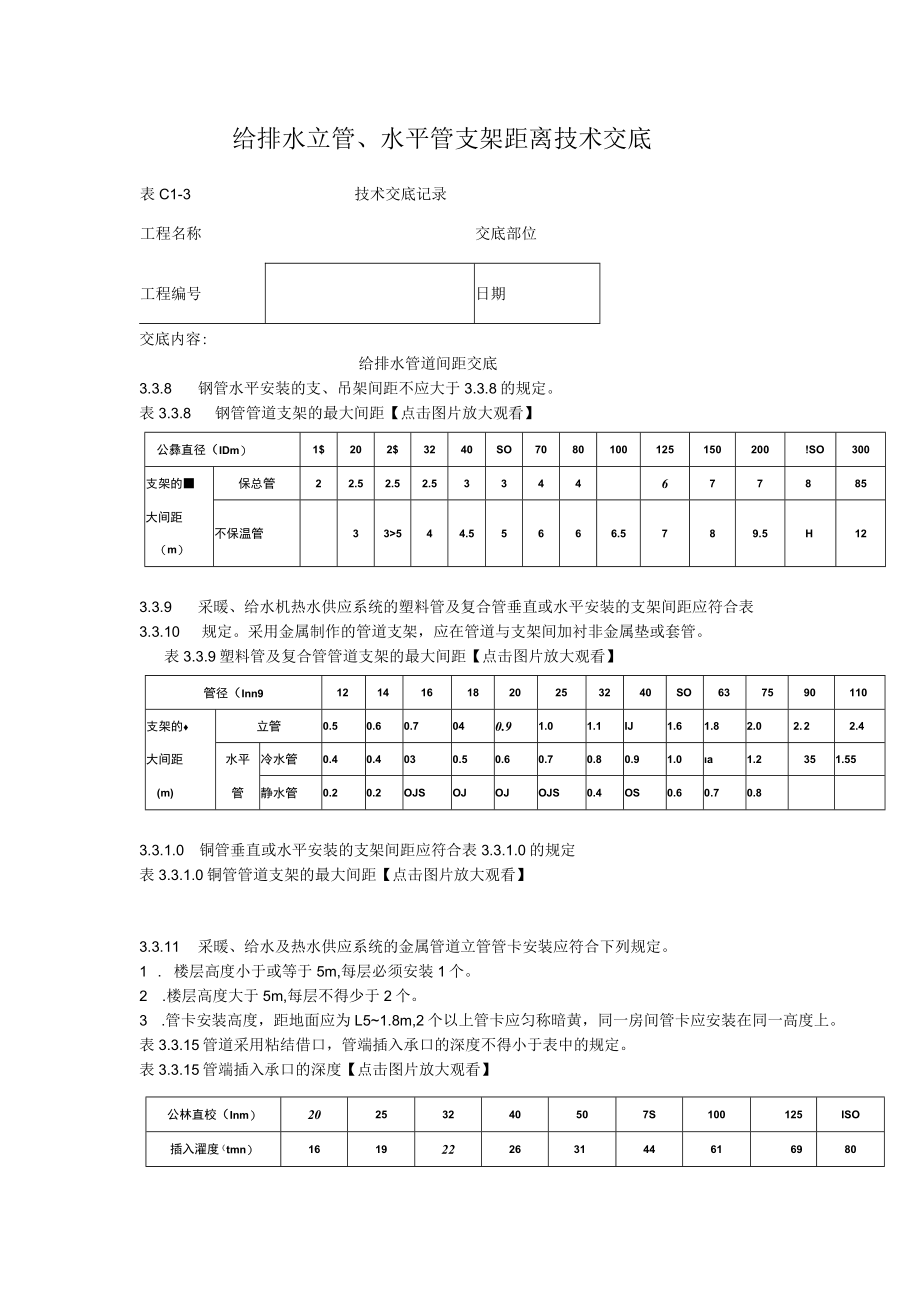 给排水立管、水平管支架距离技术交底.docx_第1页