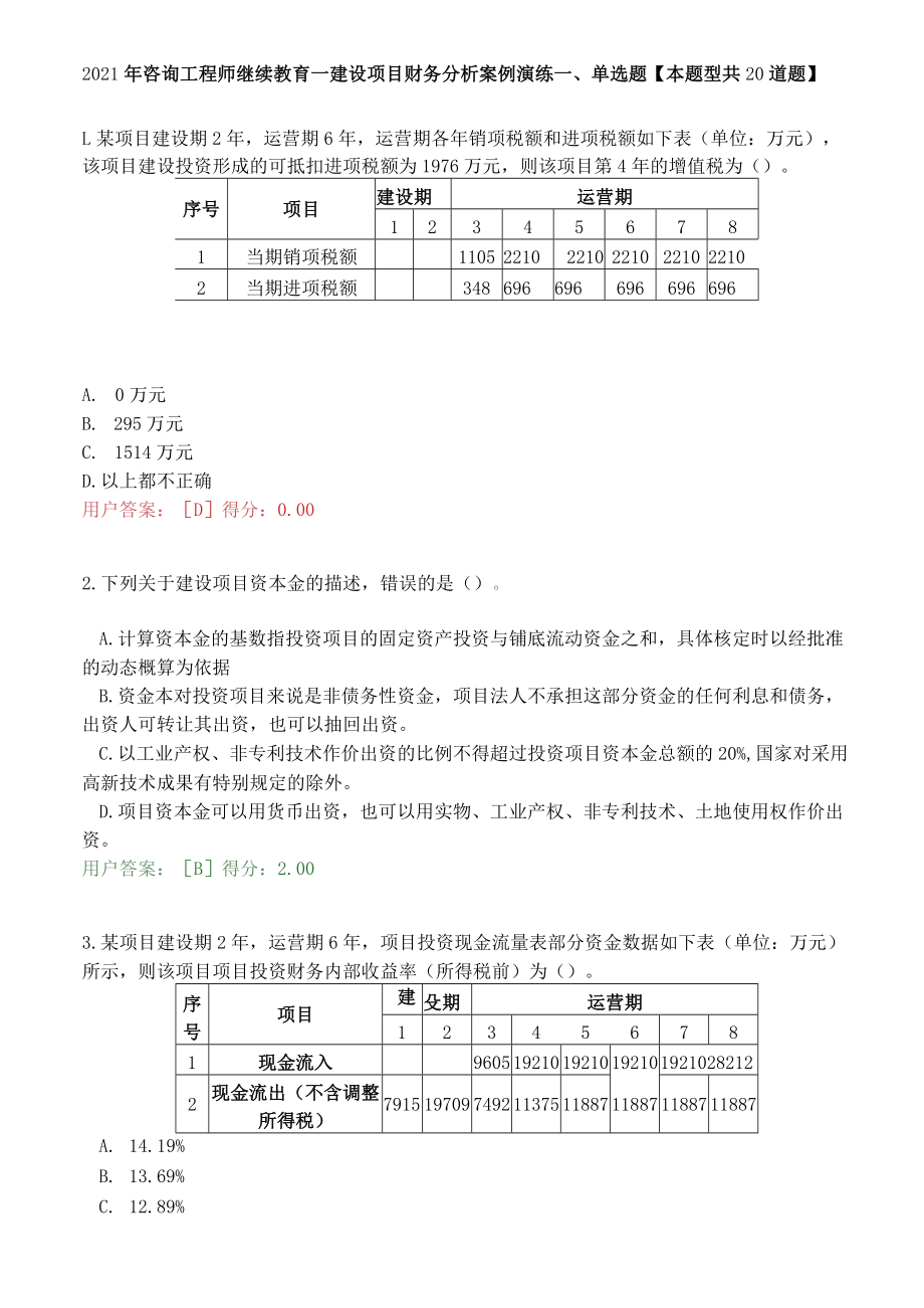 建设项目财务分析解析案例演练试卷.docx_第1页