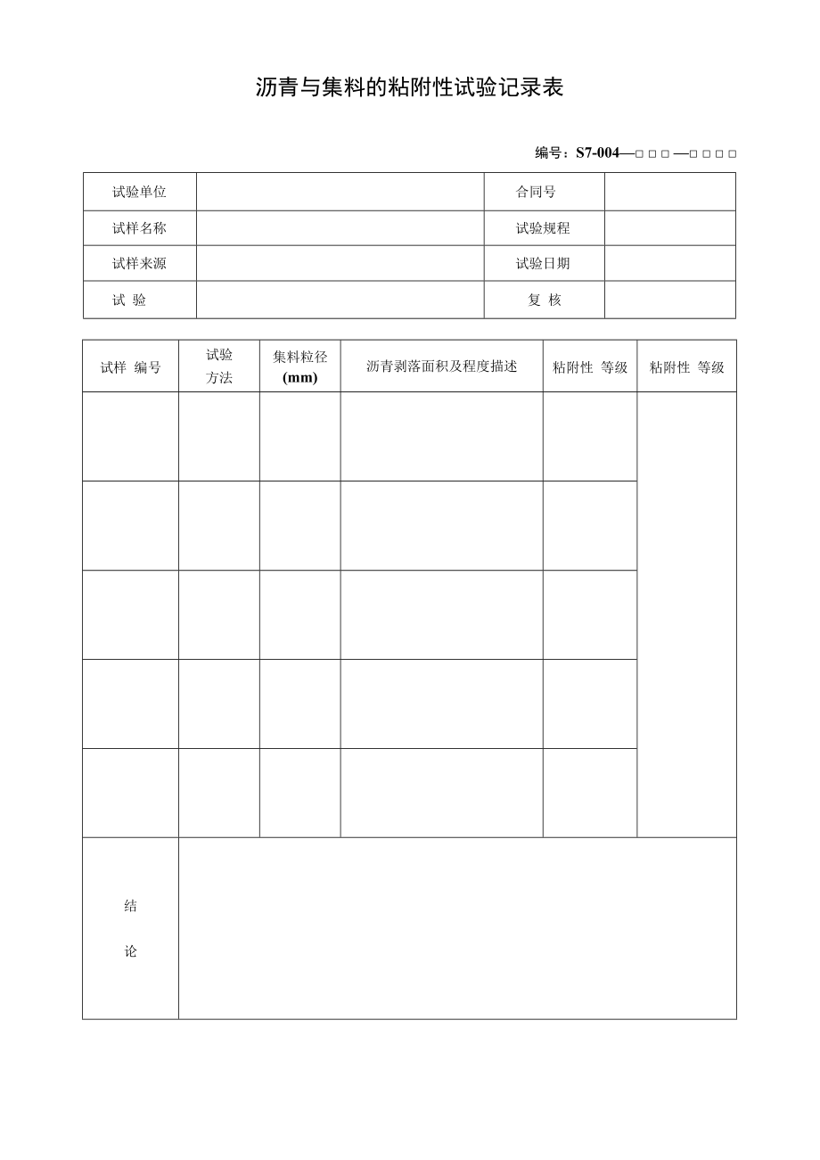 沥青与集料的粘附性试验记录表.docx_第1页