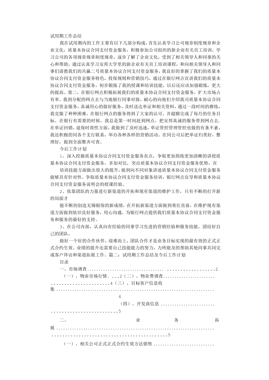 办公文档范本试用期工作总结及转正后工作计划.docx_第1页