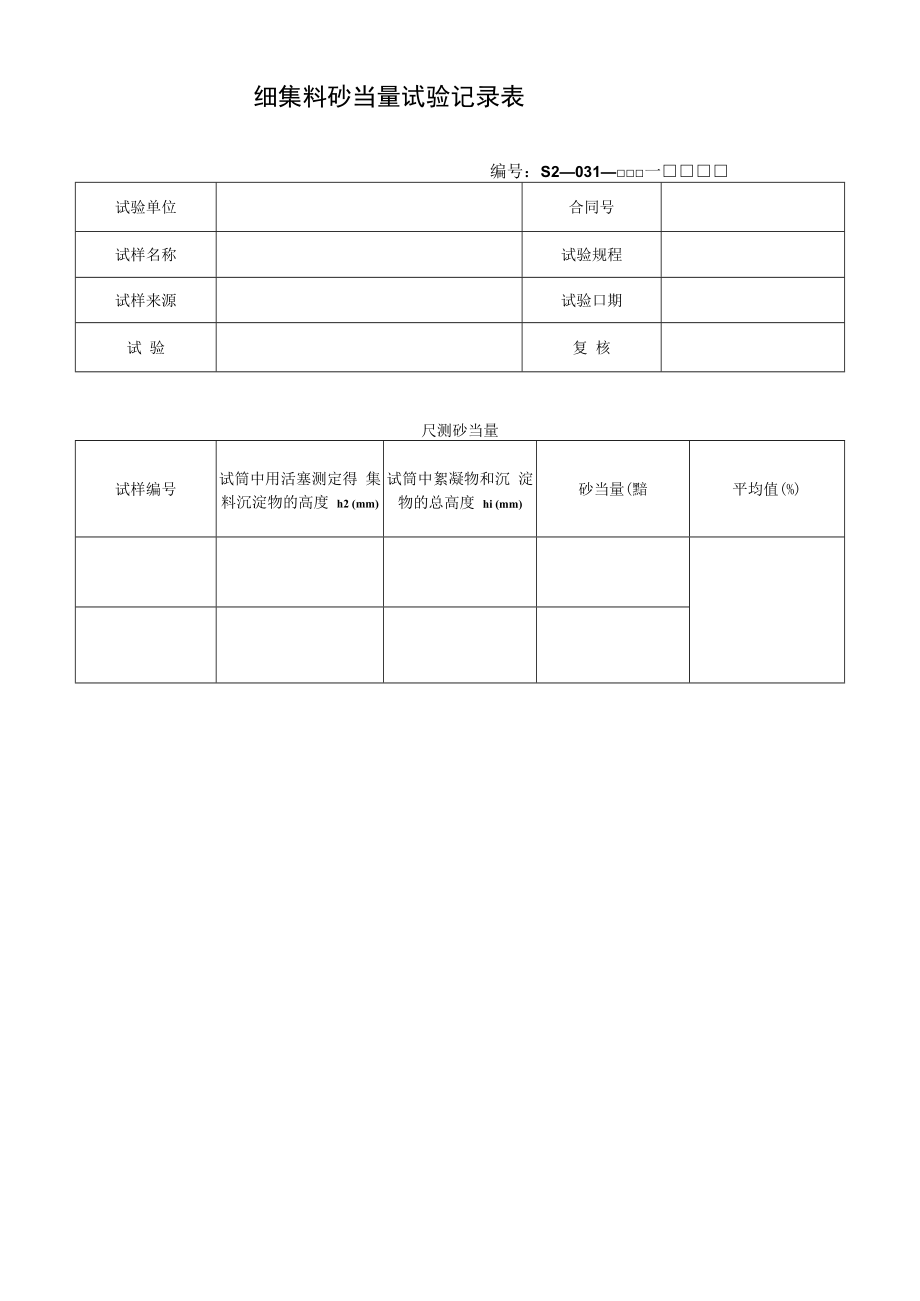 细集料砂当量试验记录表.docx_第1页