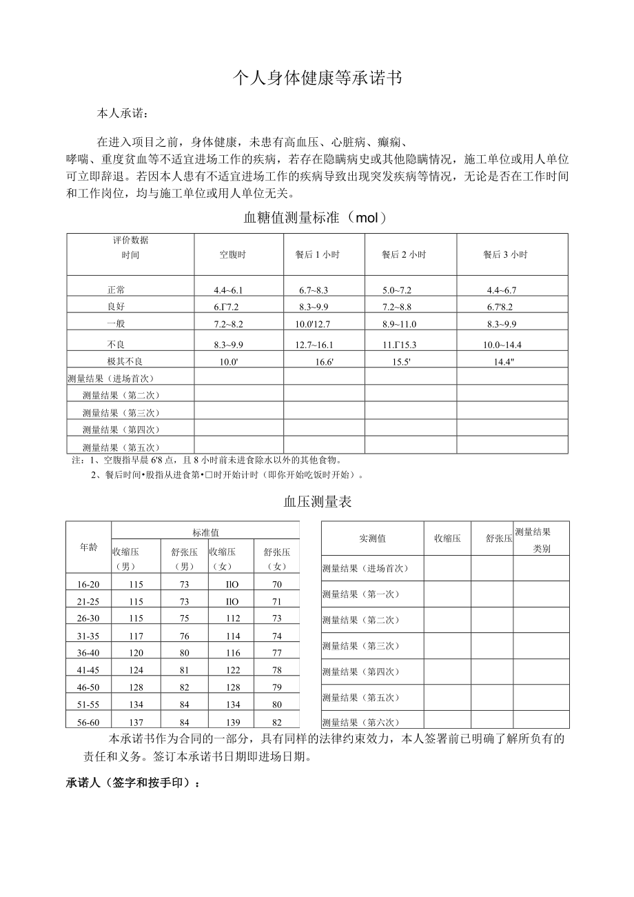 个人身体健康等承诺书.docx_第1页