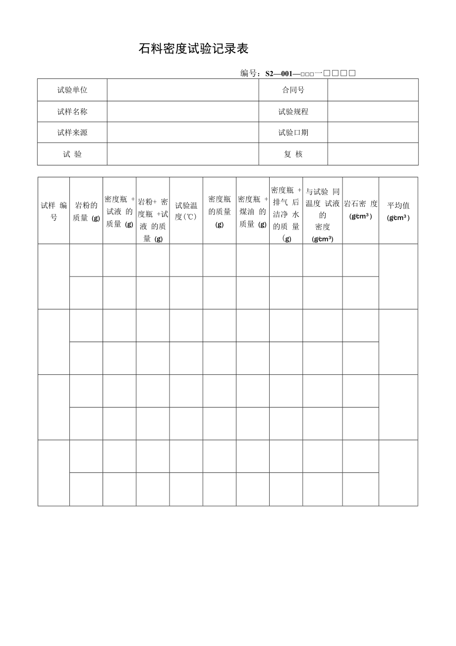 石料密度试验记录表.docx_第1页