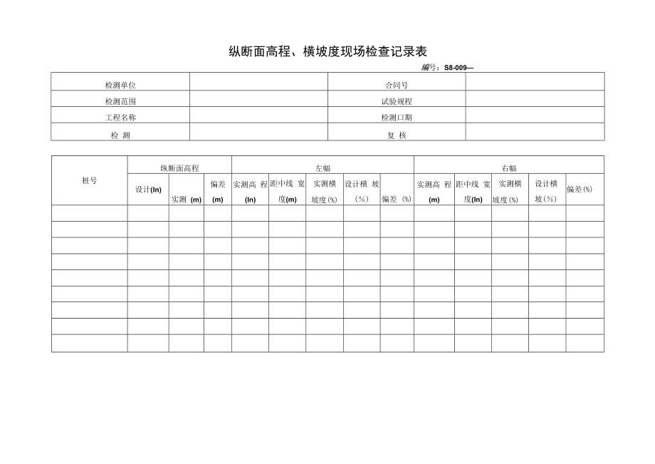 纵断面高程、横坡度现场检查记录表.docx_第1页