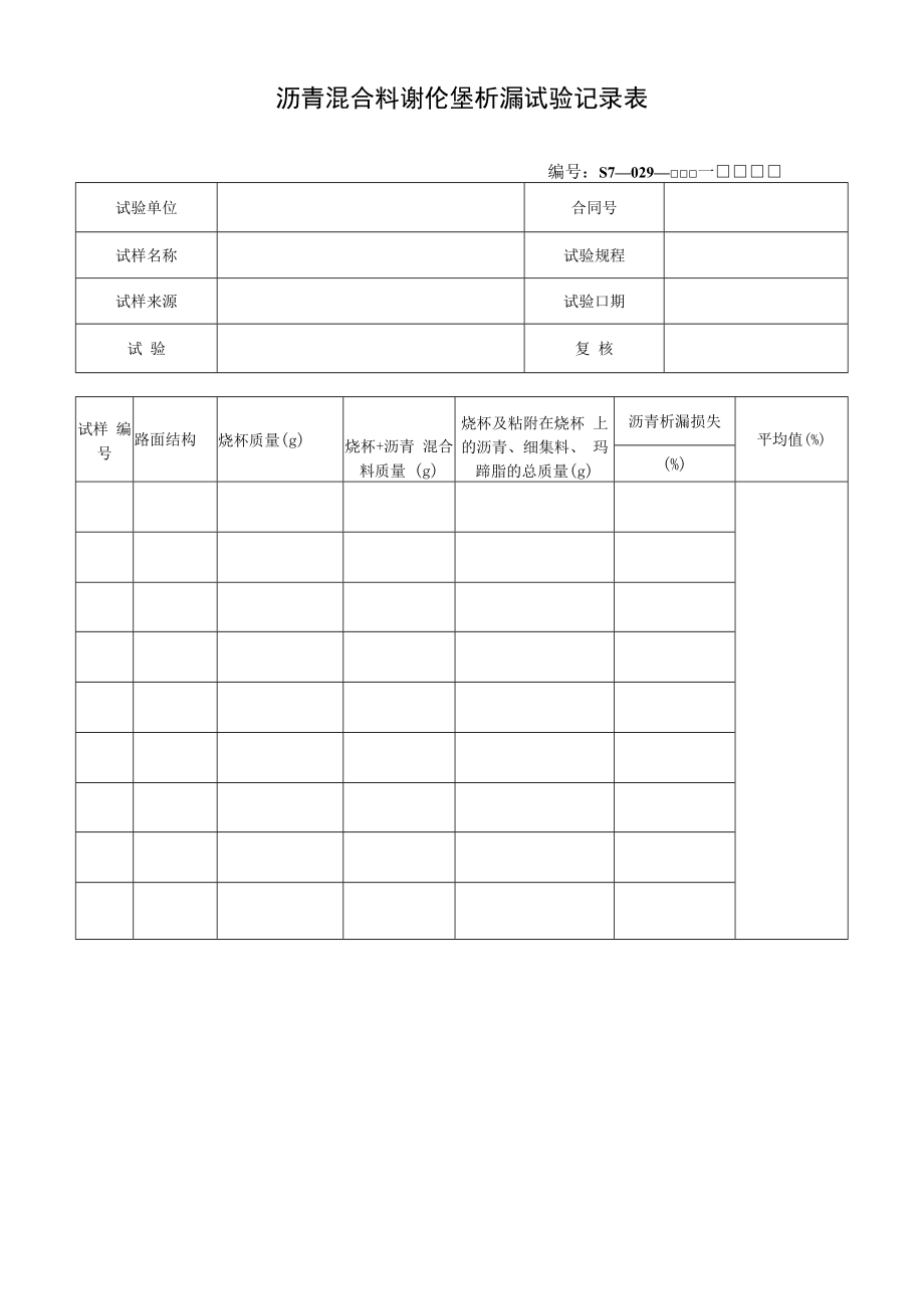 沥青混合料谢伦堡析漏试验记录表.docx_第1页