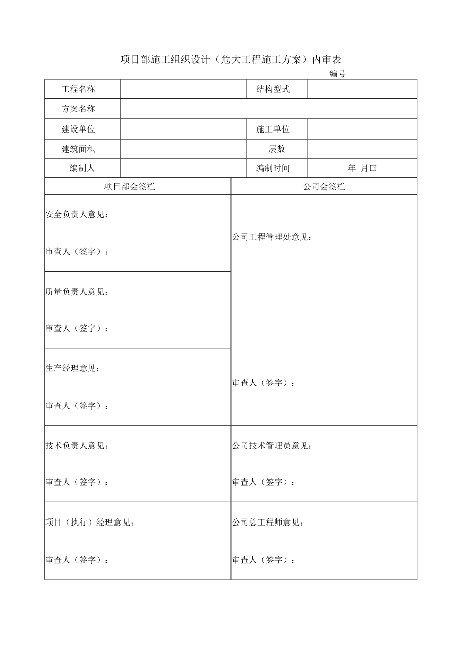 项目部施工组织设计 (危大工程施工方案) 内审表.docx_第1页