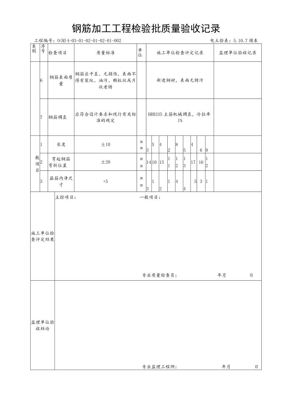 5.10.7框架柱、梁7.2m钢筋加工工程检验批质量验收记录.docx_第3页