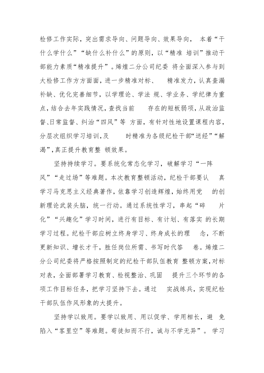 公司纪检干部队伍教育整顿心得体会.docx_第2页