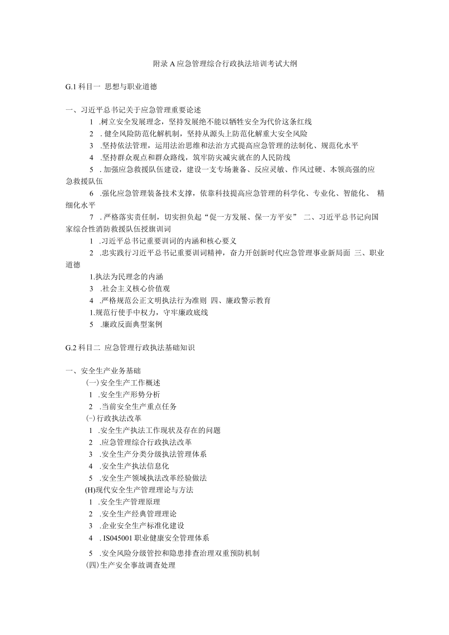 应急管理综合行政执法培训考试大纲.docx_第1页