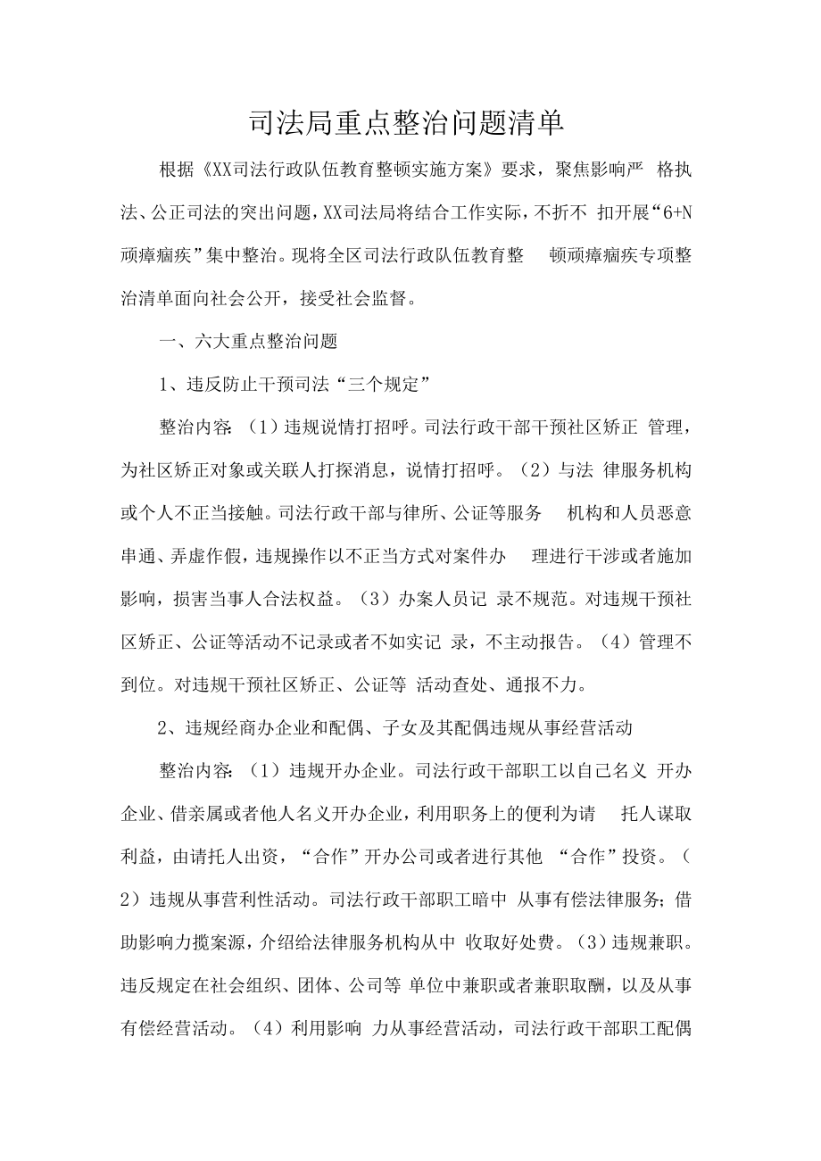 司法局重点整治问题清单.docx_第1页