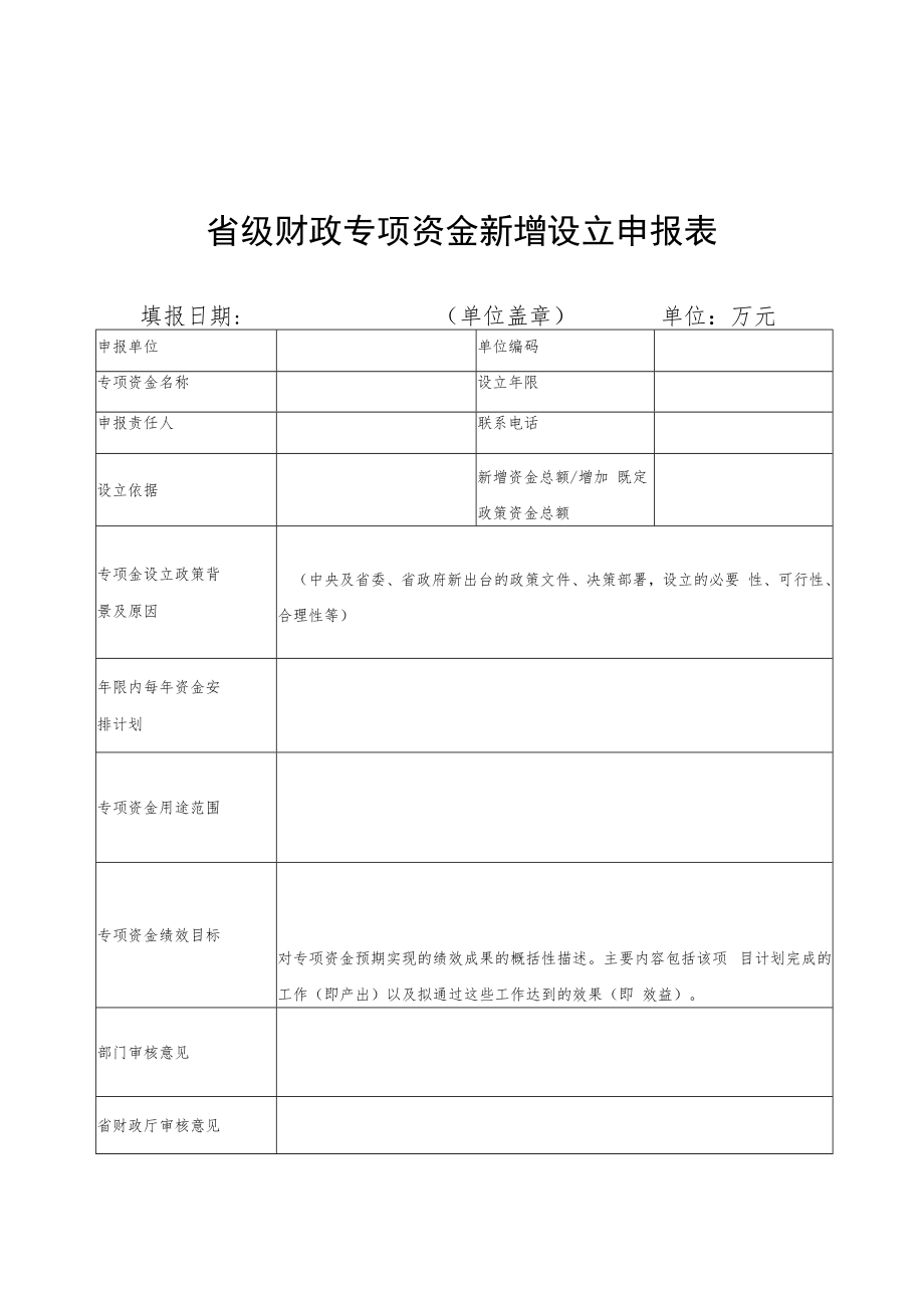 省级财政专项资金新增设立申报表、绩效评审（估）报告、目录、任务清单参考模板、信息公开内容概要.docx_第1页