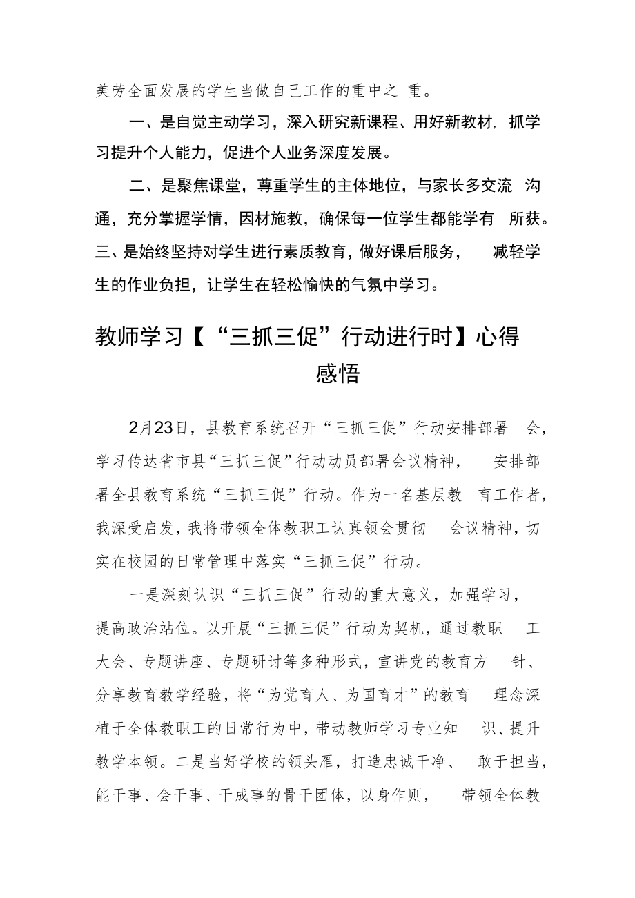 小学教师【“三抓三促”行动进行时】心得体会合篇【三篇】.docx_第2页