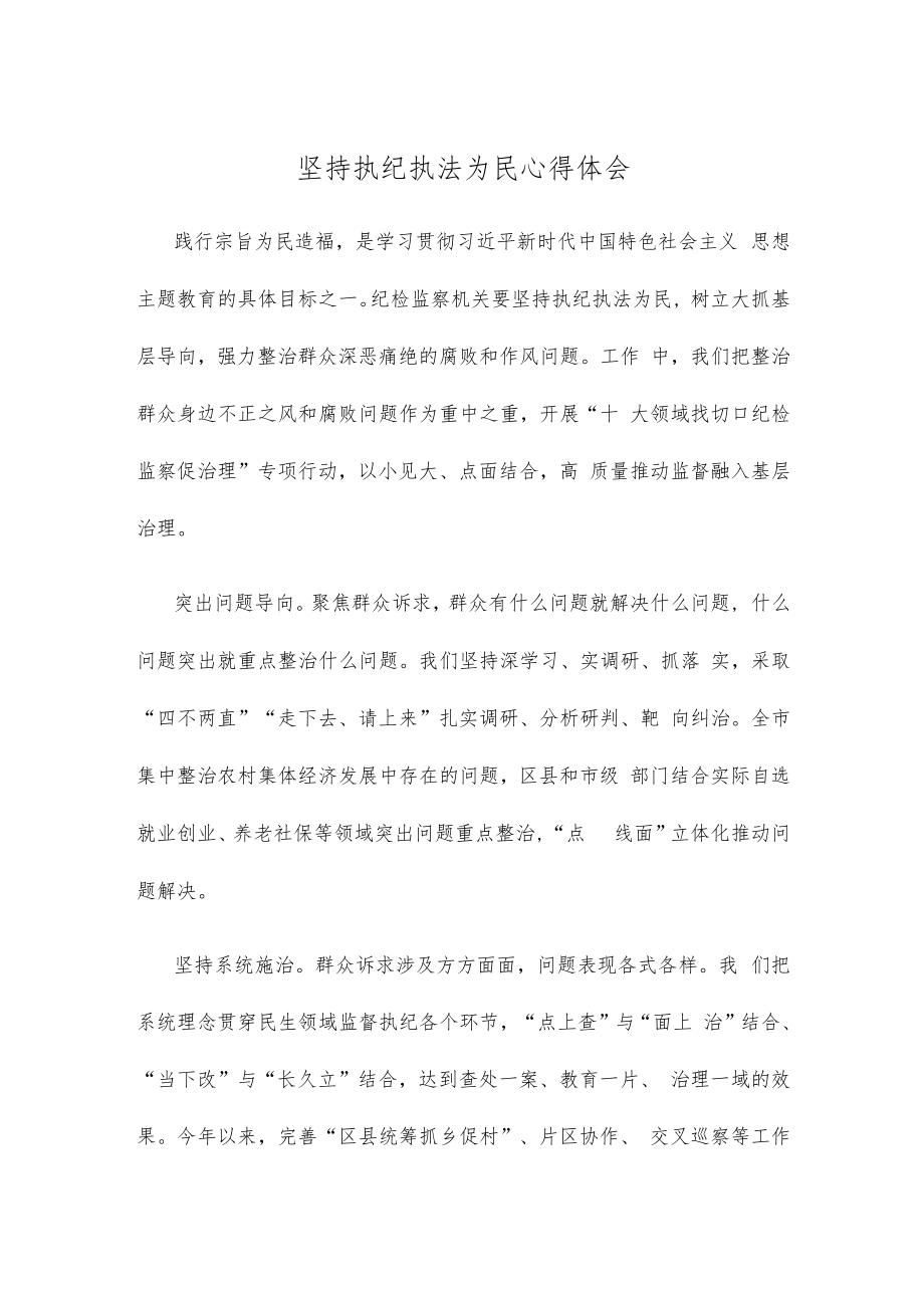 坚持执纪执法为民心得体会.docx_第1页