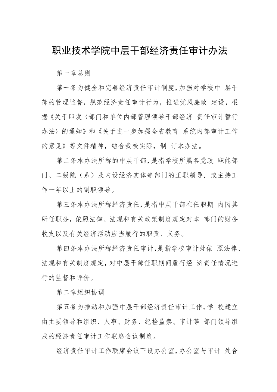 职业技术学院中层干部经济责任审计办法.docx_第1页