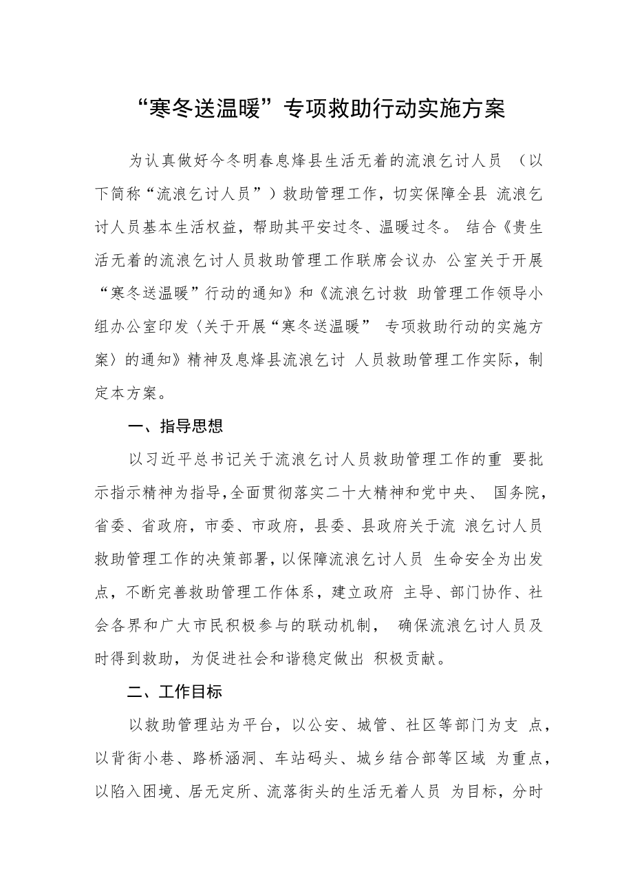 “寒冬送温暖”专项救助行动实施方案.docx_第1页