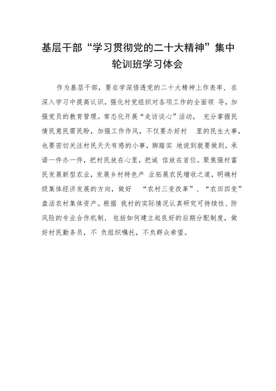 基层干部“学习贯彻党的二十大精神”集中轮训班学习体会.docx_第1页