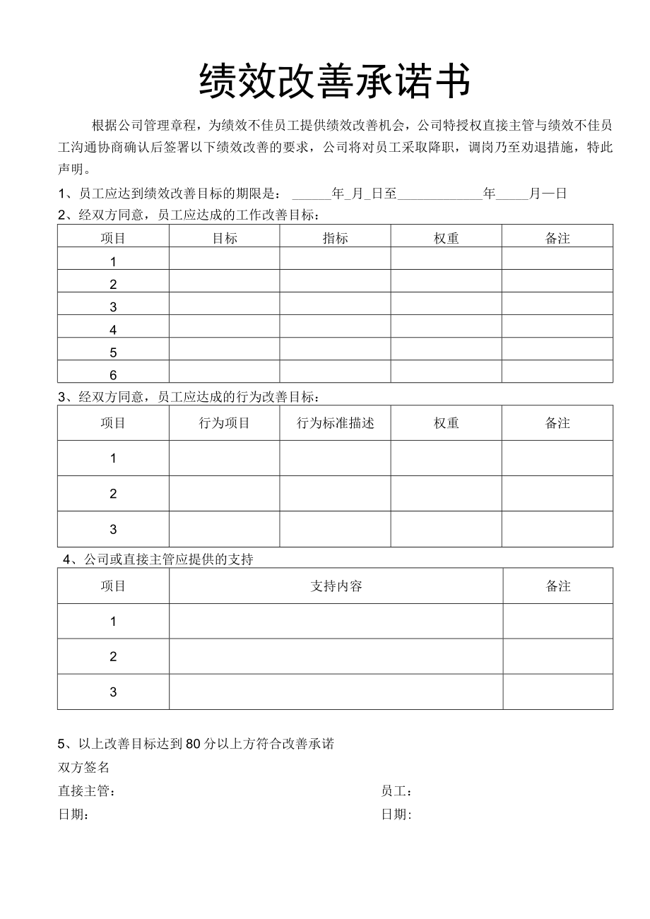 企业工厂通用绩效改善承诺书.docx_第1页