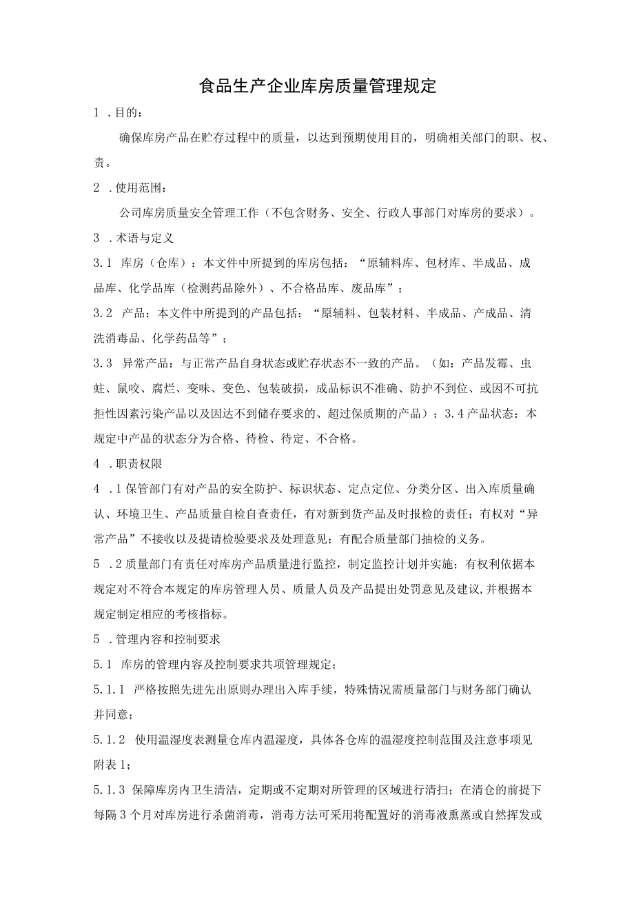 食品生产企业库房质量管理规定.docx_第1页