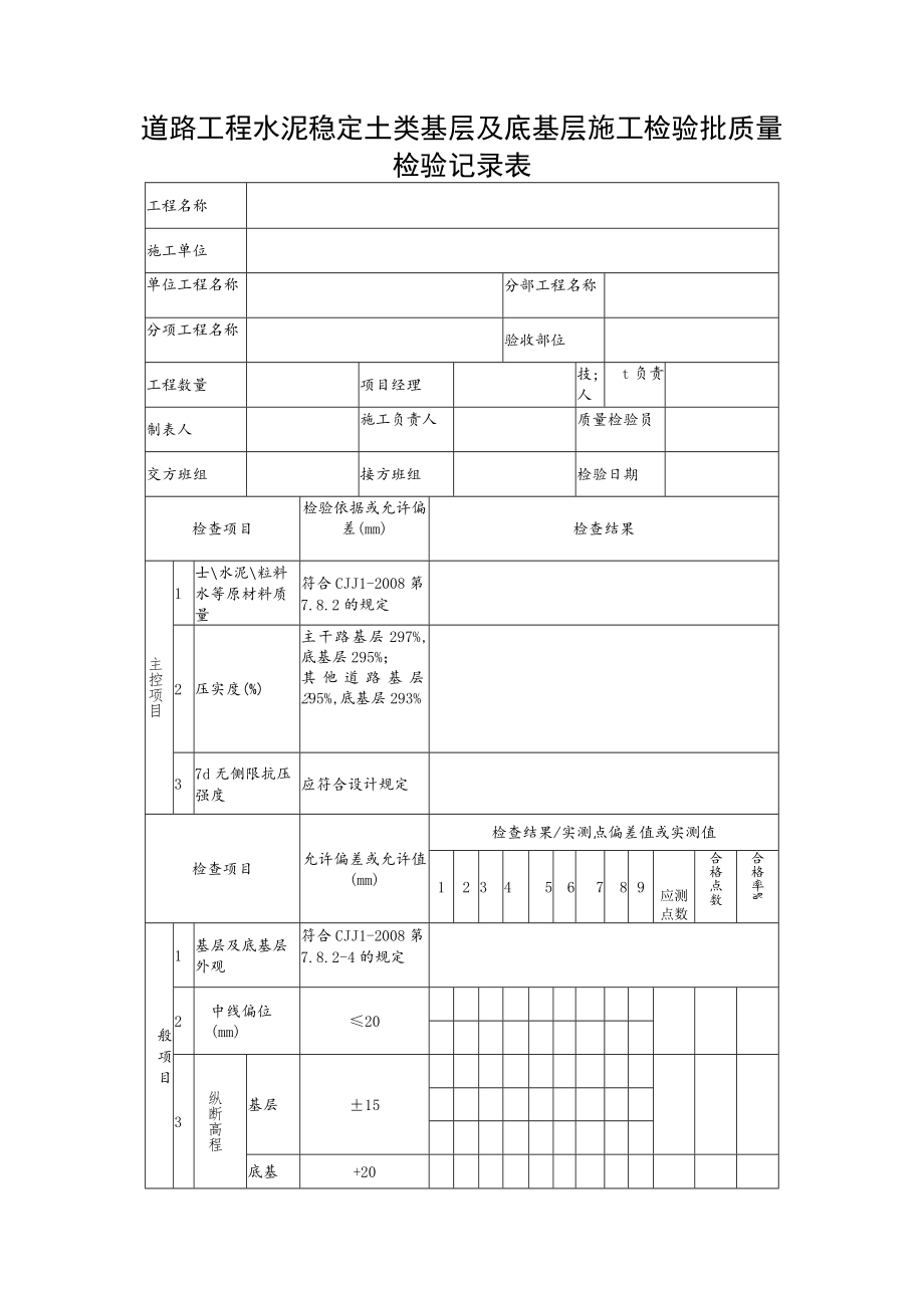 道路工程水泥稳定土类基层及底基层施工检验批质量检验记录表.docx_第1页