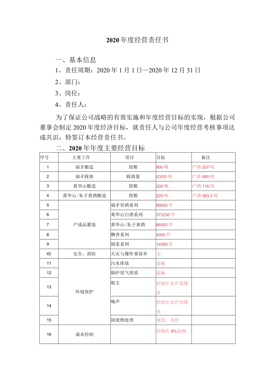 2020年酿酒公司总经理经营责任书.docx_第1页