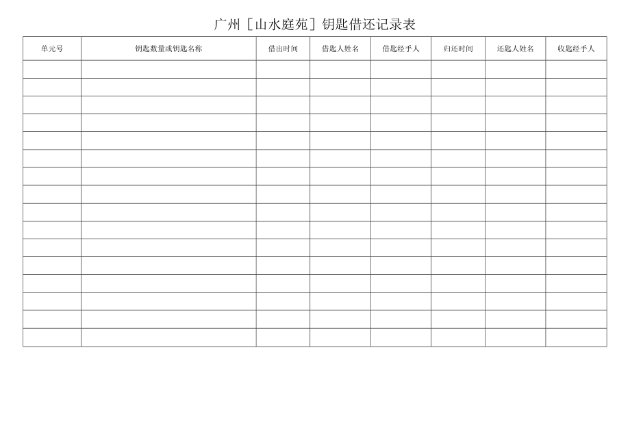 物业资料-4-山水庭苑钥匙借还记录表.docx_第1页