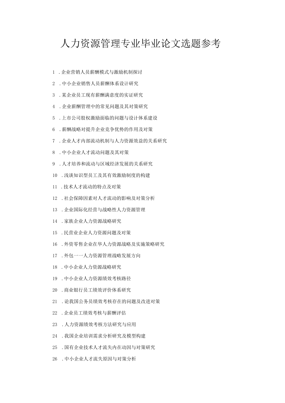 人力资源管理专业毕业论文选题参考.docx_第1页