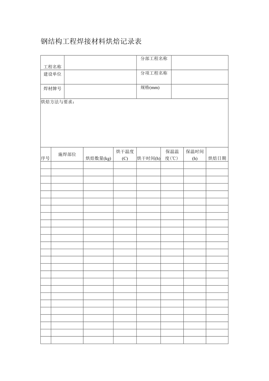 钢结构工程焊接材料烘焙记录表.docx_第1页