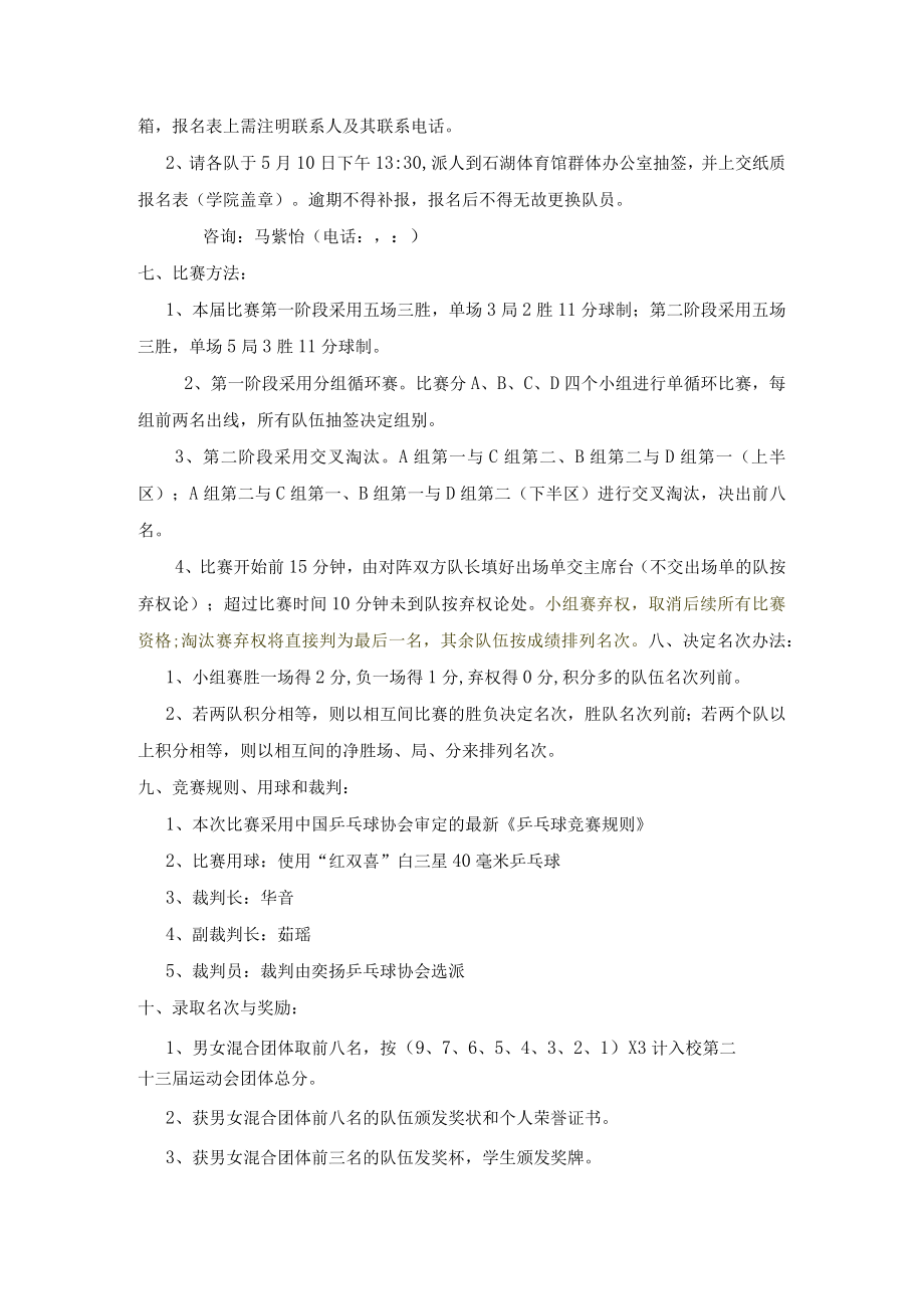 苏州科技大学第二十三届运动会学生组乒乓球比赛竞赛规程.docx_第2页