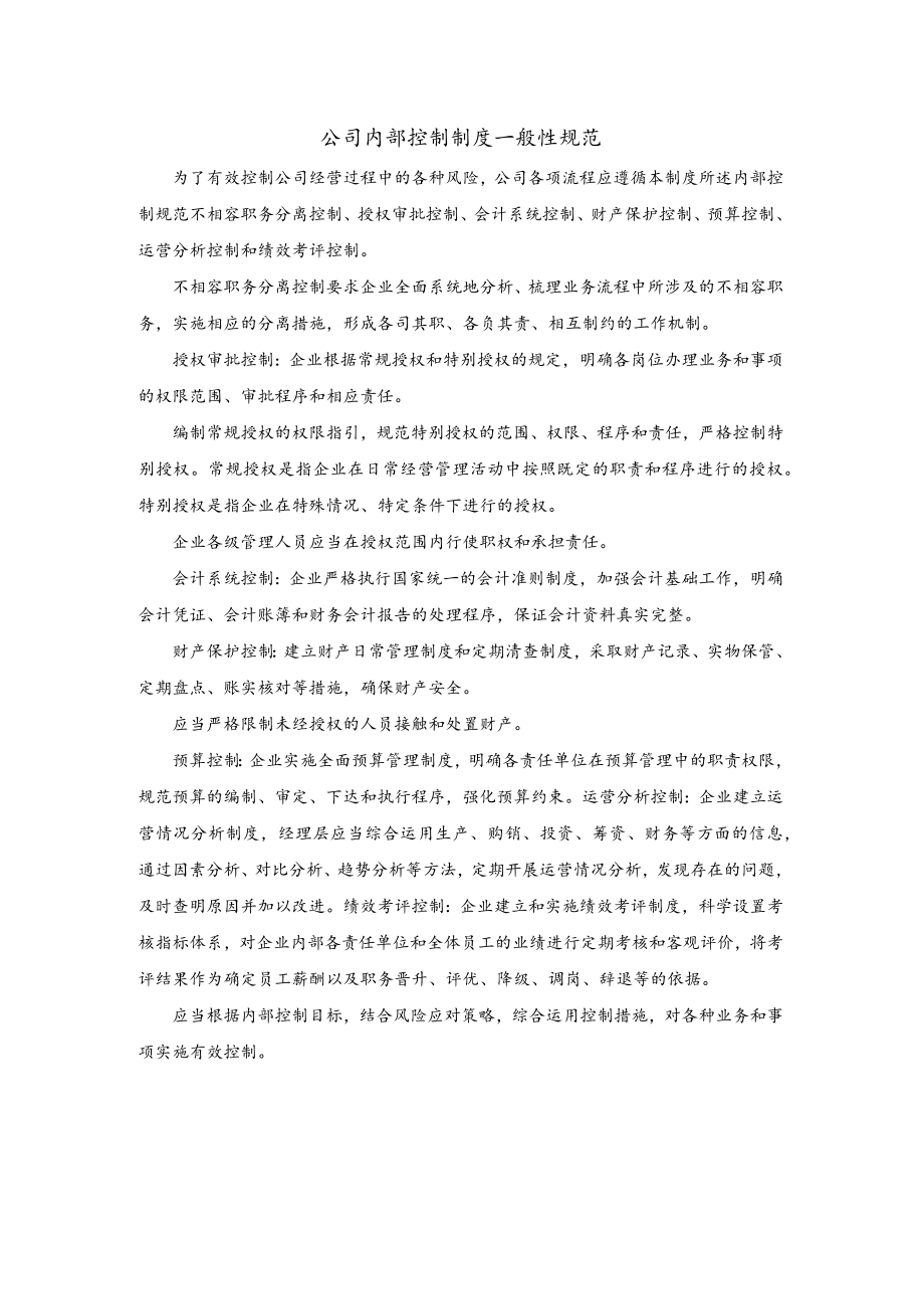 公司内部控制制度一般性规范.docx_第1页