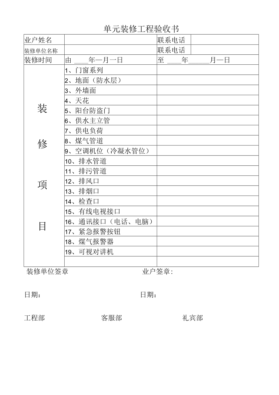 物业资料-6-单元装修工程验收书.docx_第1页