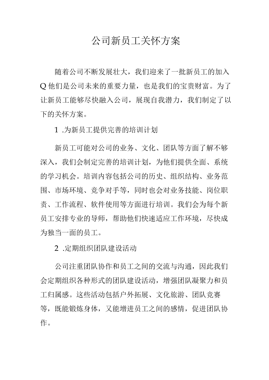 公司新员工关怀方案.docx_第1页