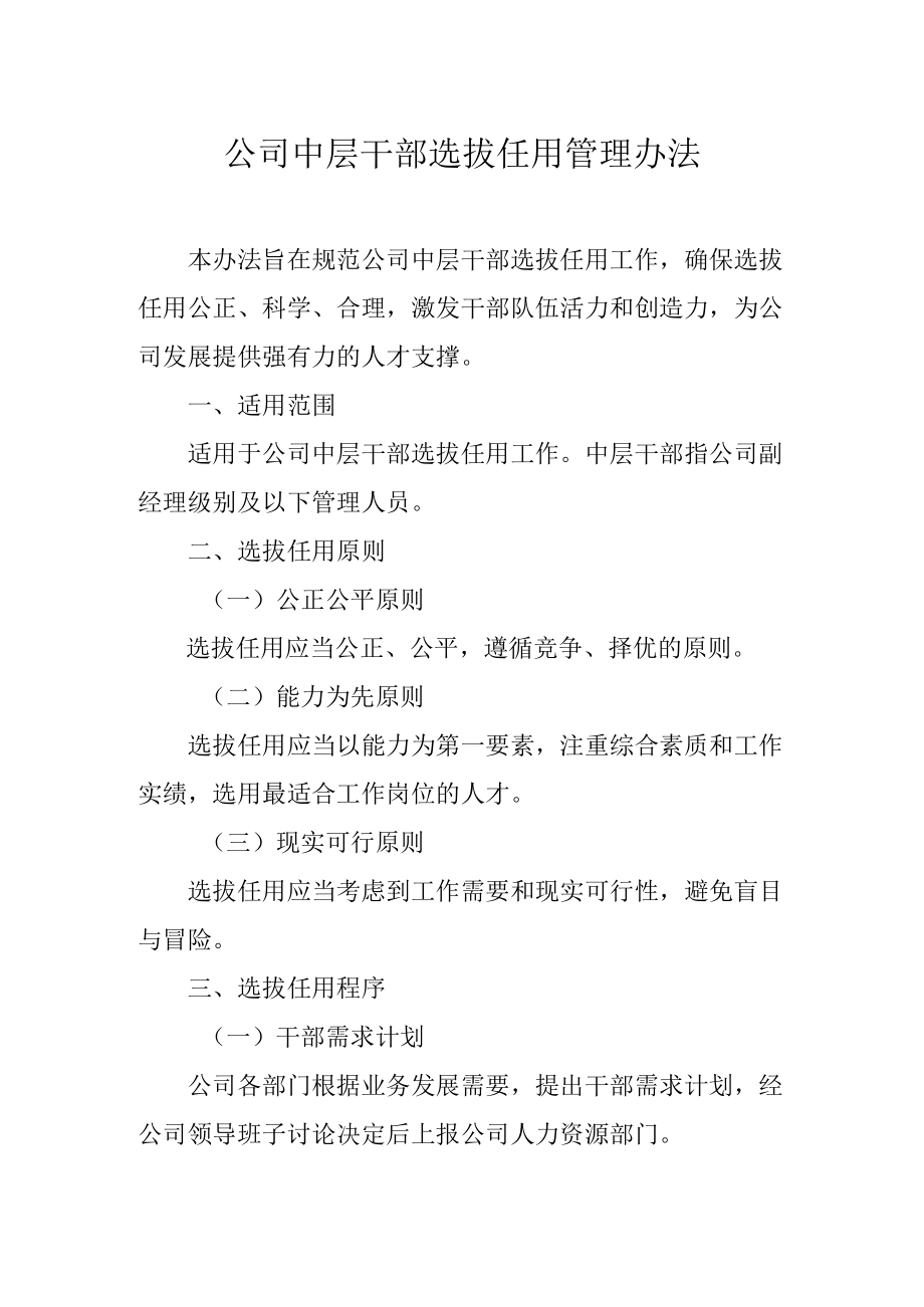 公司中层干部选拔任用管理办法.docx_第1页