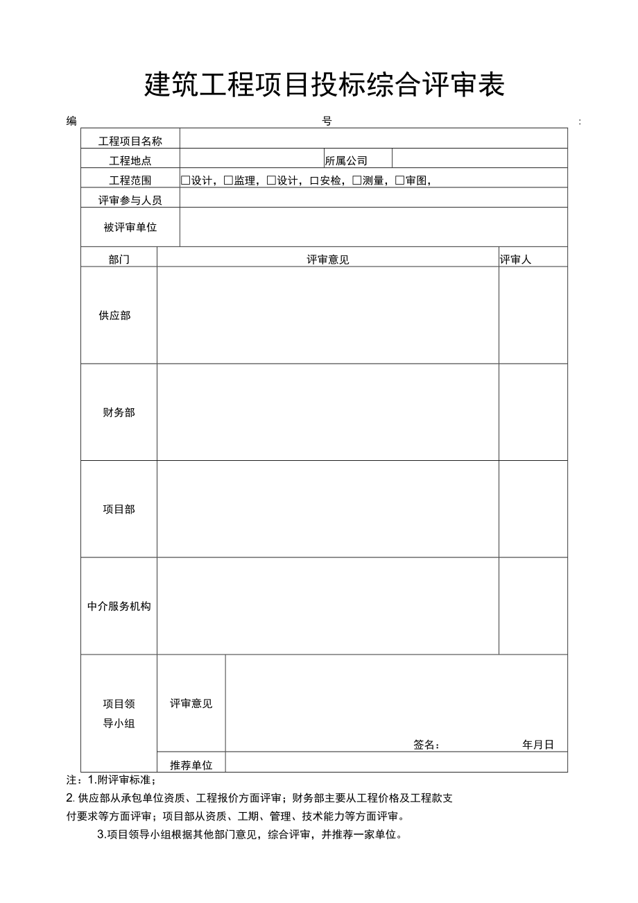 建筑工程项目投标综合评审表.docx_第1页