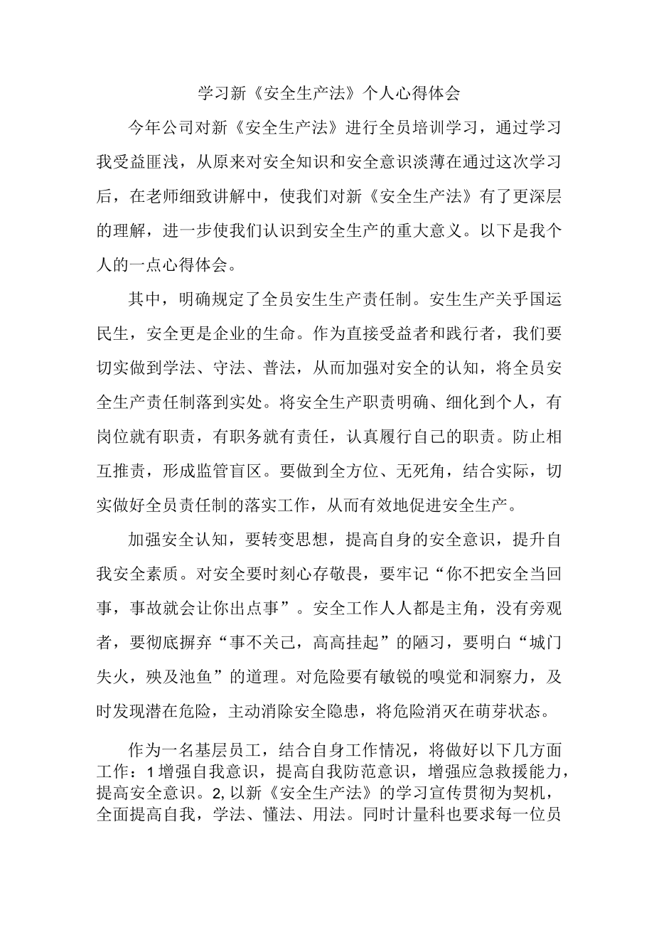 国企安全监督员学习新安全生产法个人心得体会 （合计7份）.docx_第1页